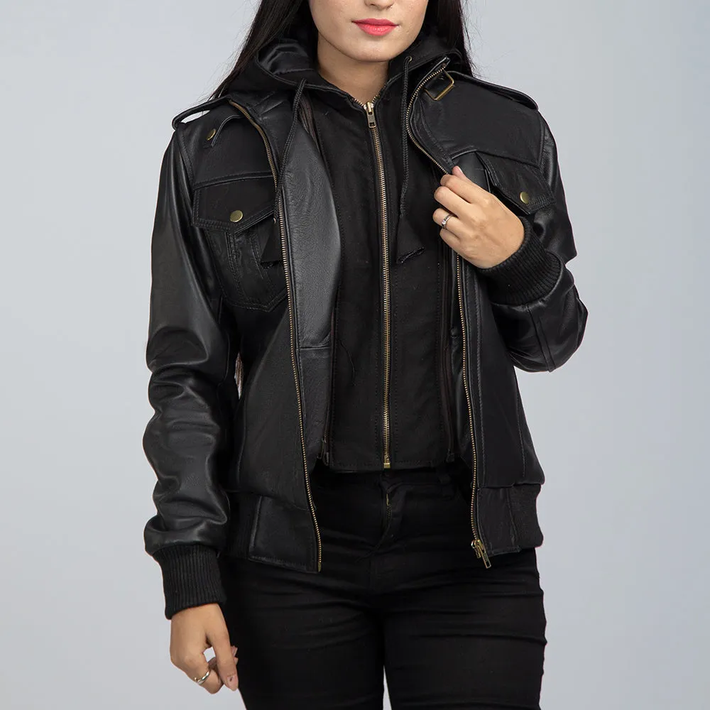 Grace Leather Biker Jacket With Detachable Hood