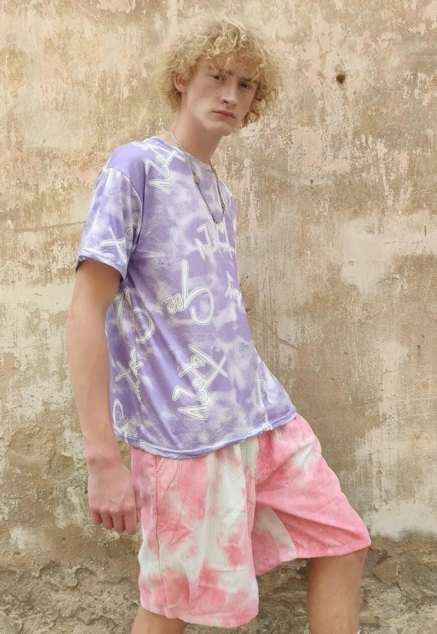 Graffiti print t-shirt multi slogan tee in purple