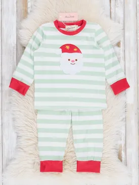 Green Stripes Embroidered Santa Pajamas