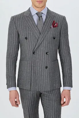 Grey 2 Piece Business Casual Double Breasted Notch Lapel Mens Suit