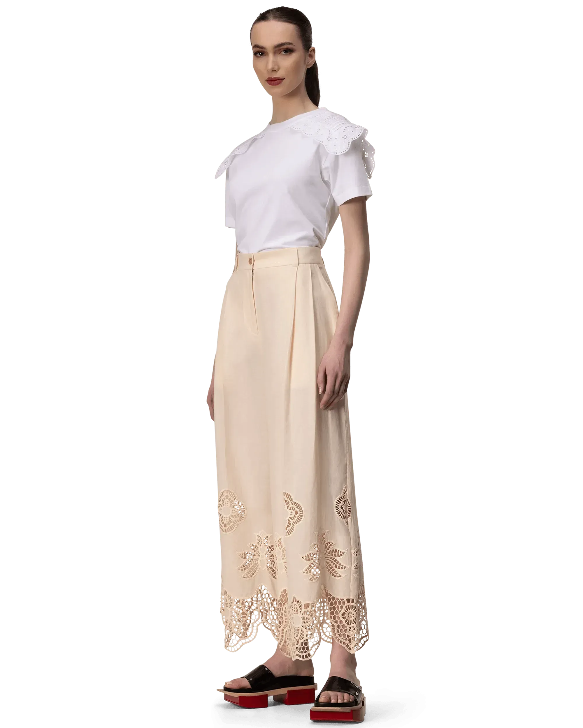 Guipure Trim Voile Pants