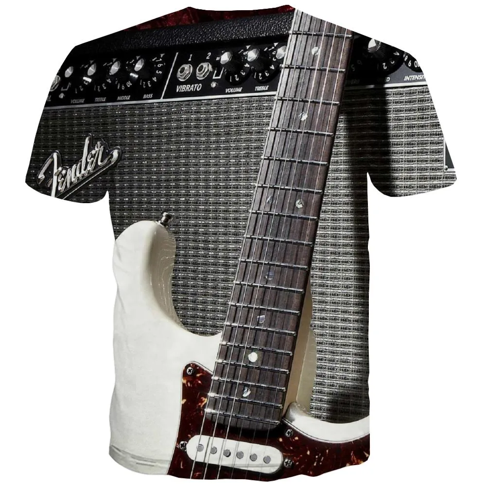 Guitar T shirts Men Music T shirts Funny Wooden T-shirts Graphic Metal Tshirts Casual