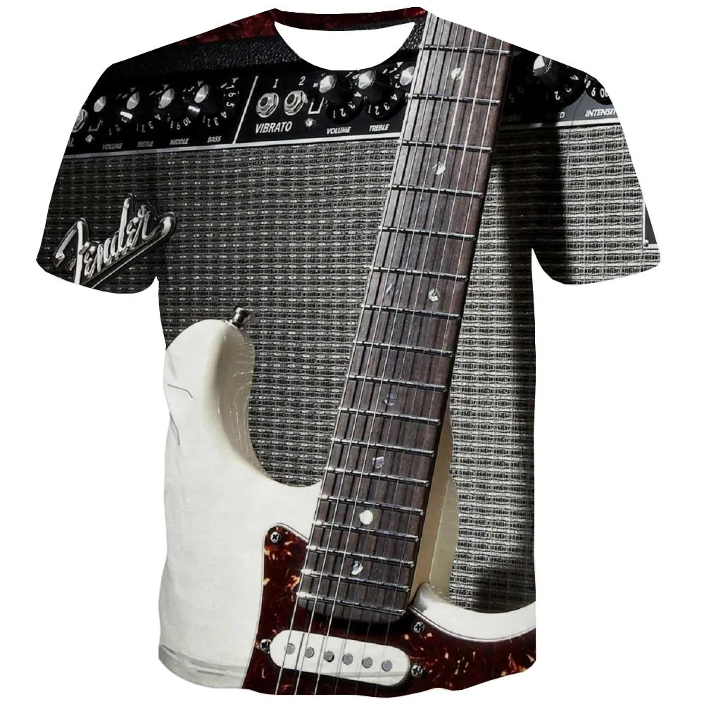 Guitar T shirts Men Music T shirts Funny Wooden T-shirts Graphic Metal Tshirts Casual