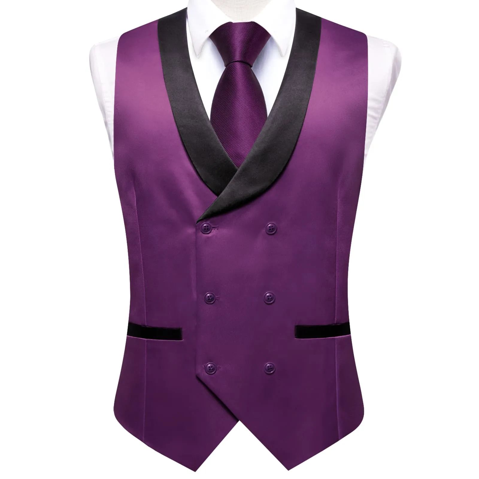 Hi-Tie Palatinate Purple Double Breasted Black Shawl Lapel Waistcoat