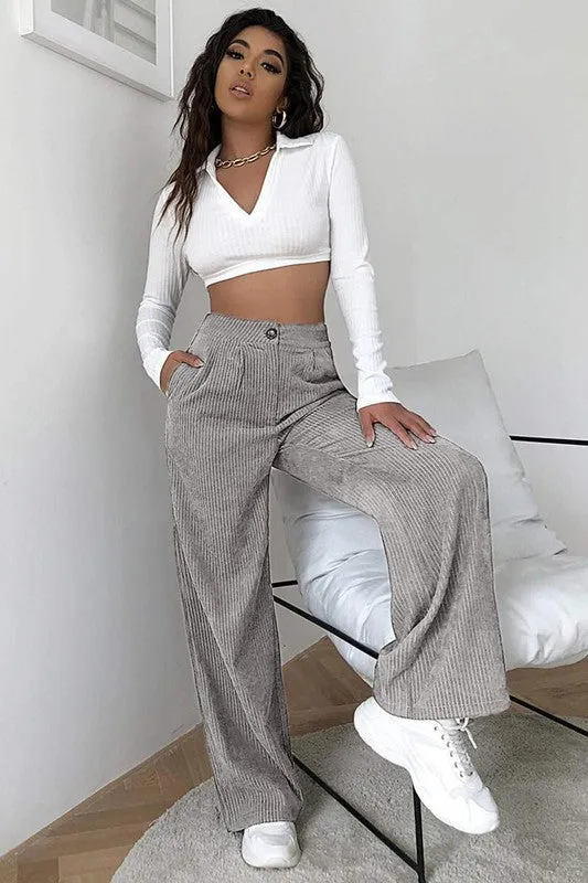 HIGH WAIST CORD WIDE LEG PANTS