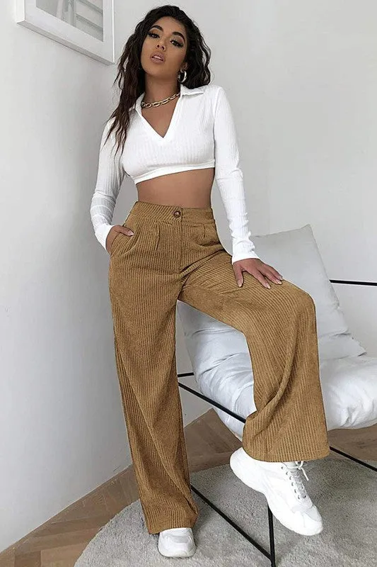 HIGH WAIST CORD WIDE LEG PANTS