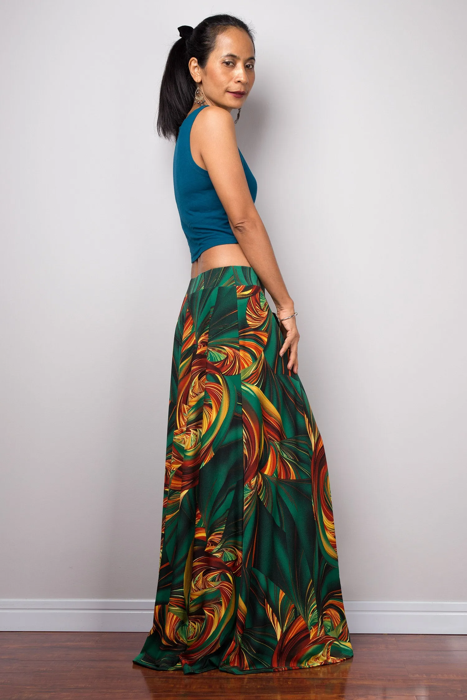 High waist skirt | Tropical maxi skirt | Floor length women's skirt