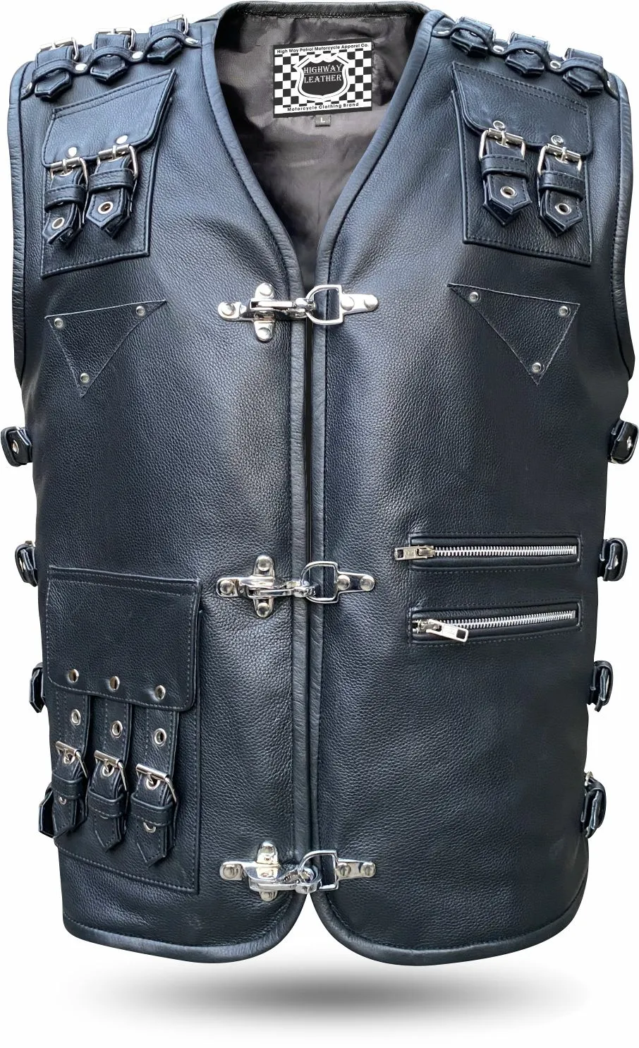 HL11654BLACK Heavy Metal Rocker Biker Waistcoat Motorcycle Leather Vest