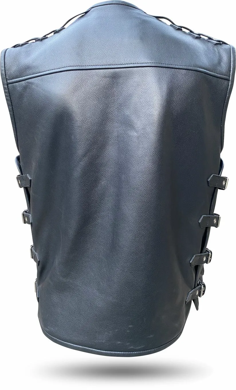 HL11654BLACK Heavy Metal Rocker Biker Waistcoat Motorcycle Leather Vest