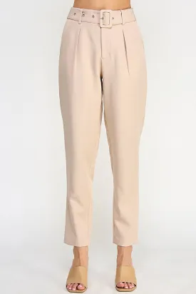 Ivory High Waist Pants With Belt Detail