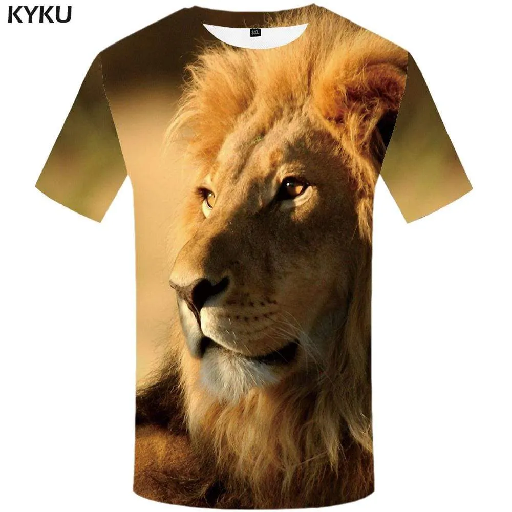 Lion T shirt Men Harajuku T-shirt 3d Animal Tshirt Anime Yellow T shirts Funny Tshirts Print Mens Fashion Graphic Unisex