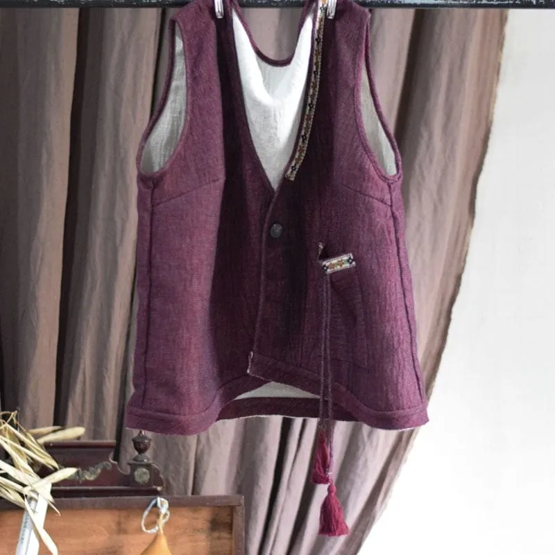 Loose Linen Retro Patchwork Vest