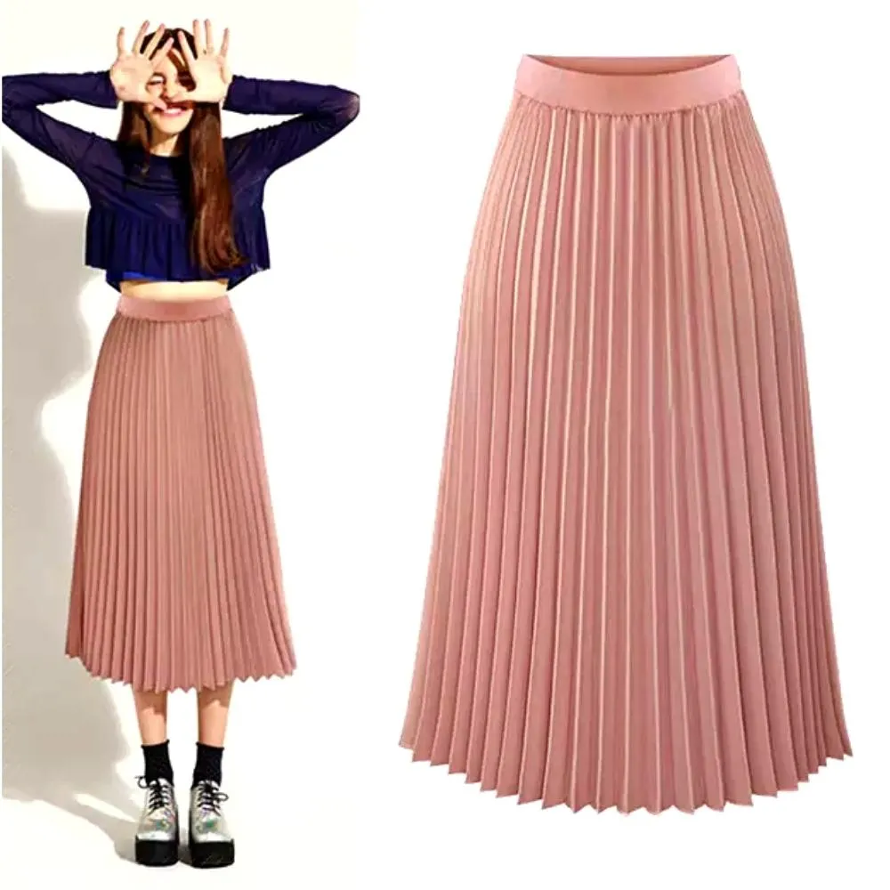 Luexco High Waist Skirt Slim Vintage Midi Chiffon Pleated