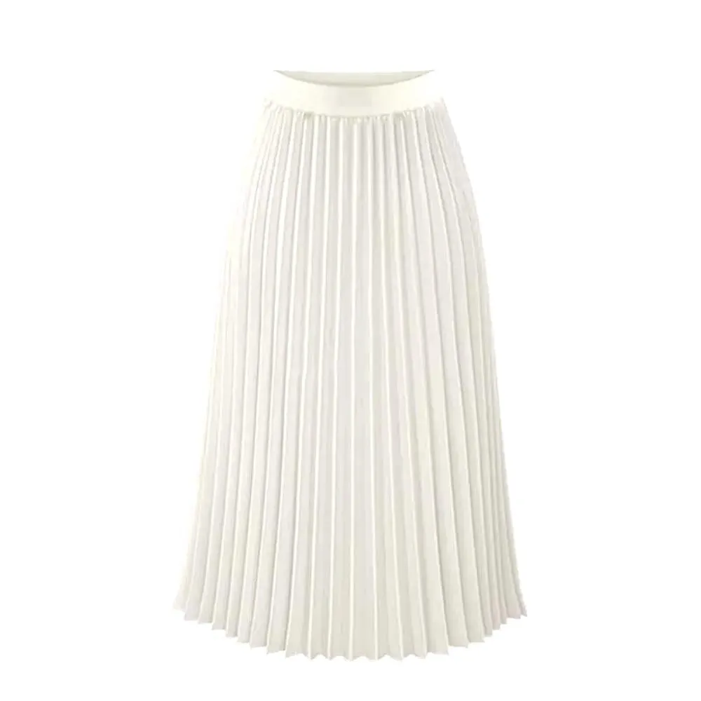 Luexco High Waist Skirt Slim Vintage Midi Chiffon Pleated