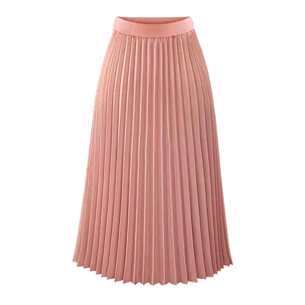 Luexco High Waist Skirt Slim Vintage Midi Chiffon Pleated