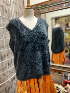 Luxurious Deep Charcoal Fur Knit Vest