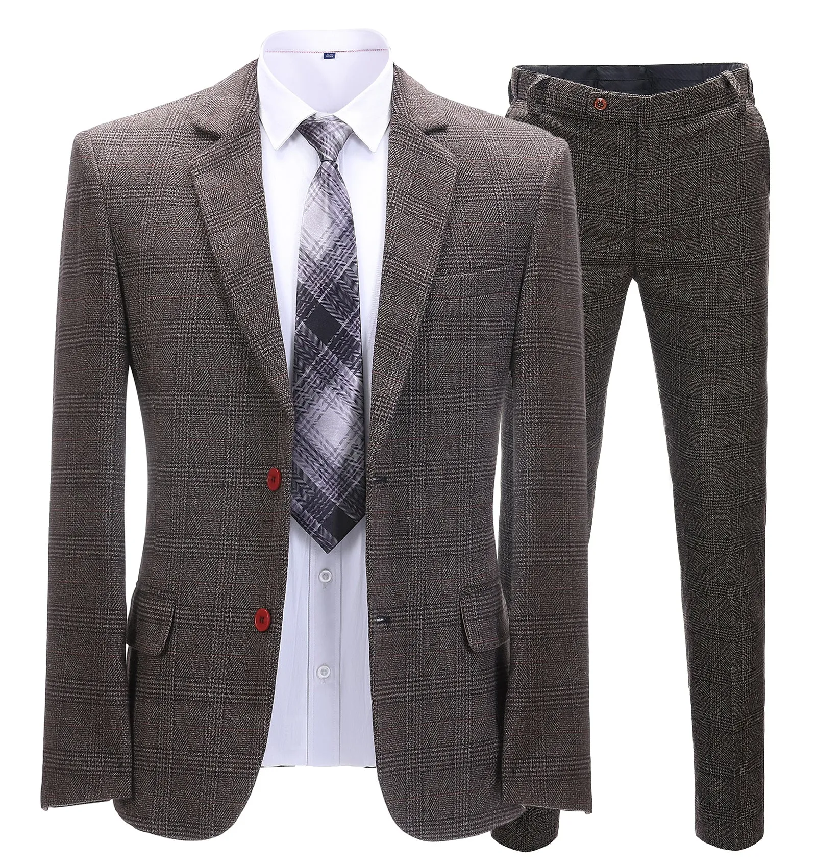 Men's 2 Pieces Formal Plaid Notch Lapel Tuxedos for Wedding(Blazer Pants)