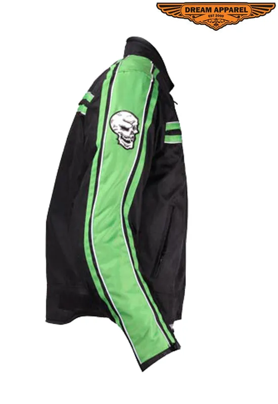 Men's Black Lightweight Textile Jacket W/ Green Striped Design