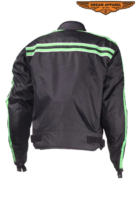 Men's Black Lightweight Textile Jacket W/ Green Striped Design