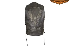 Men's Brown Leather Vest with Live to Ride