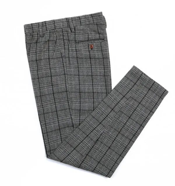 Men's Business 3 Pieces Formal Dark Grey Plaid Tweed Notch Lapel Suit (Blazer vest Pants)