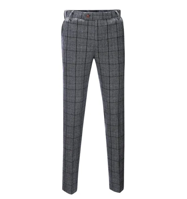 Men's Business 3 Pieces Formal Dark Grey Plaid Tweed Notch Lapel Suit (Blazer vest Pants)