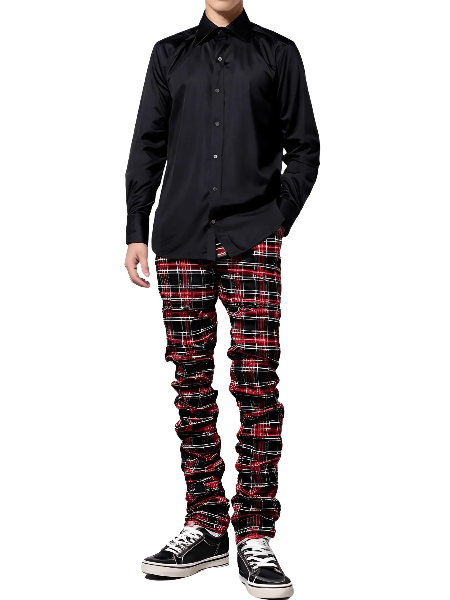 Men's Casual Plaid Pants High Stretch Straight Leg Trousers Slim Fit