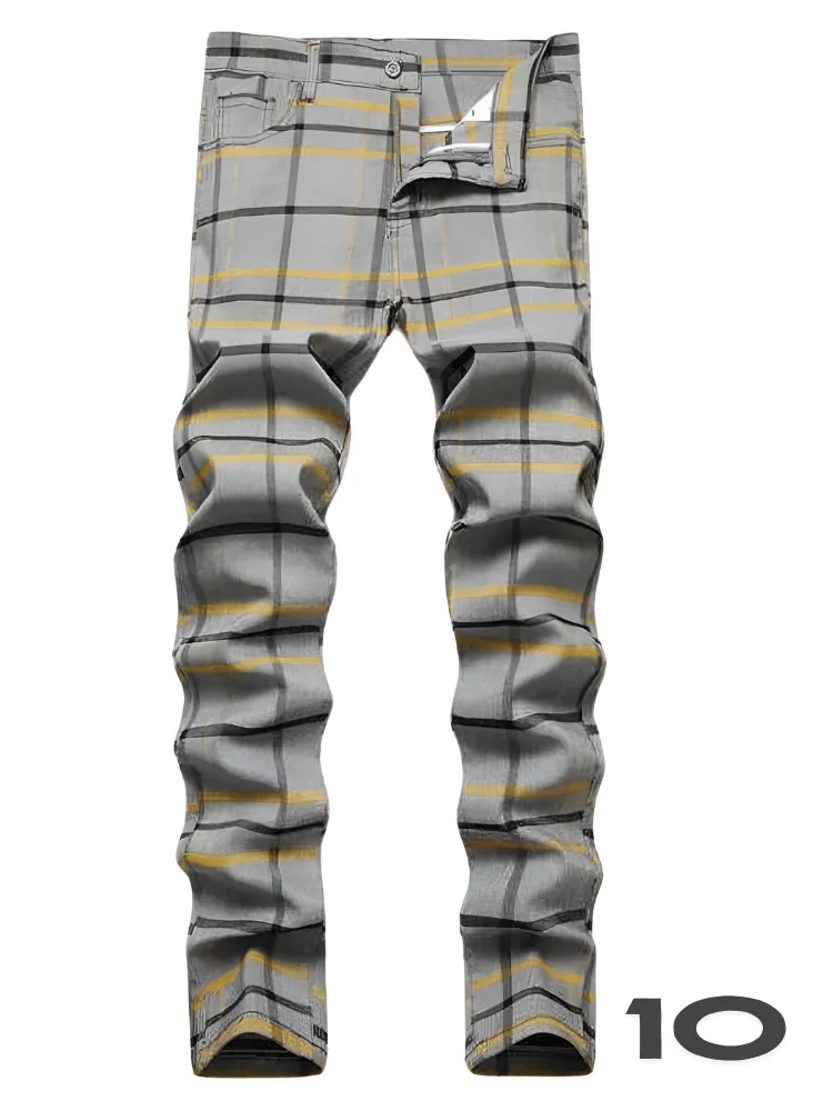 Men's Casual Plaid Pants High Stretch Straight Leg Trousers Slim Fit