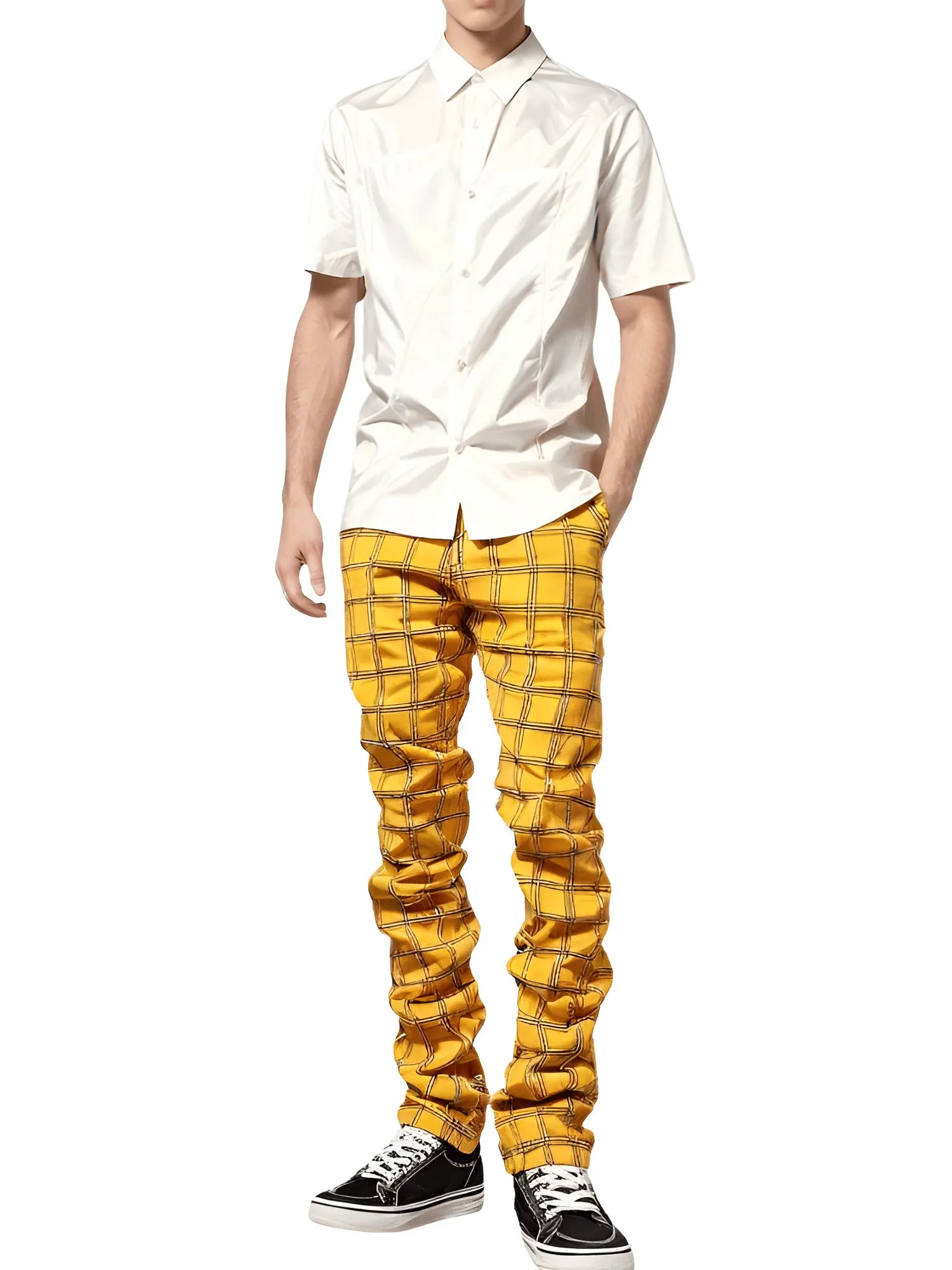 Men's Casual Plaid Pants High Stretch Straight Leg Trousers Slim Fit