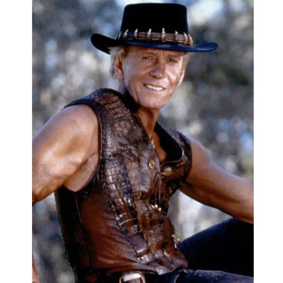 Men's Handmade Crocodile Pattern Dundee Mick Paul Hogan Brown Leather Vest Jacket | Vest for Men | Jacket for Men