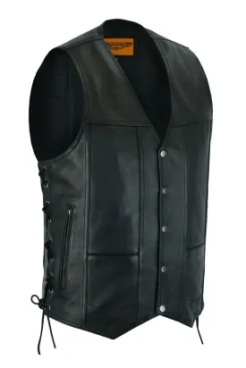 Mens Plain Leather Vest With Gun Pocket