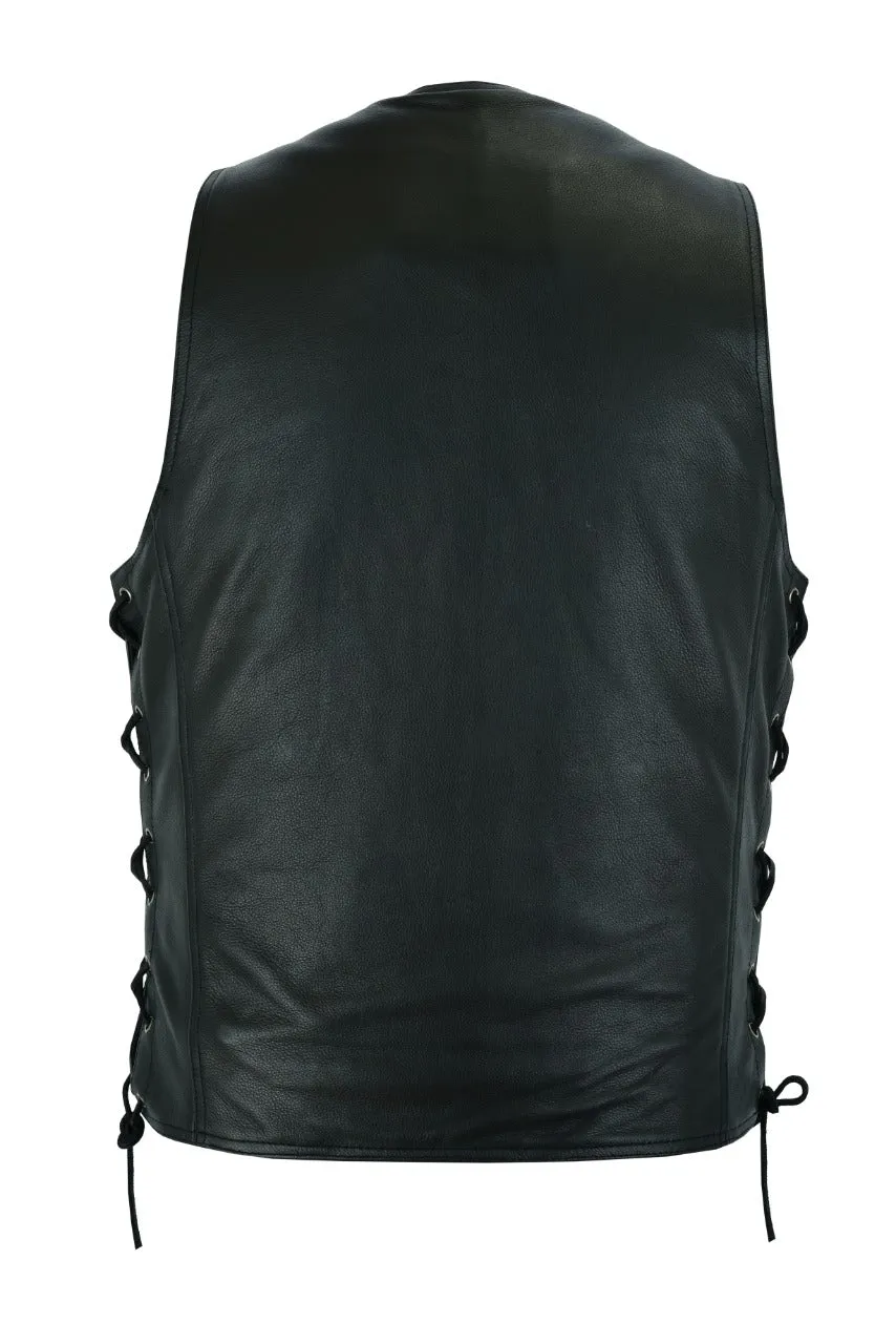 Mens Plain Leather Vest With Gun Pocket