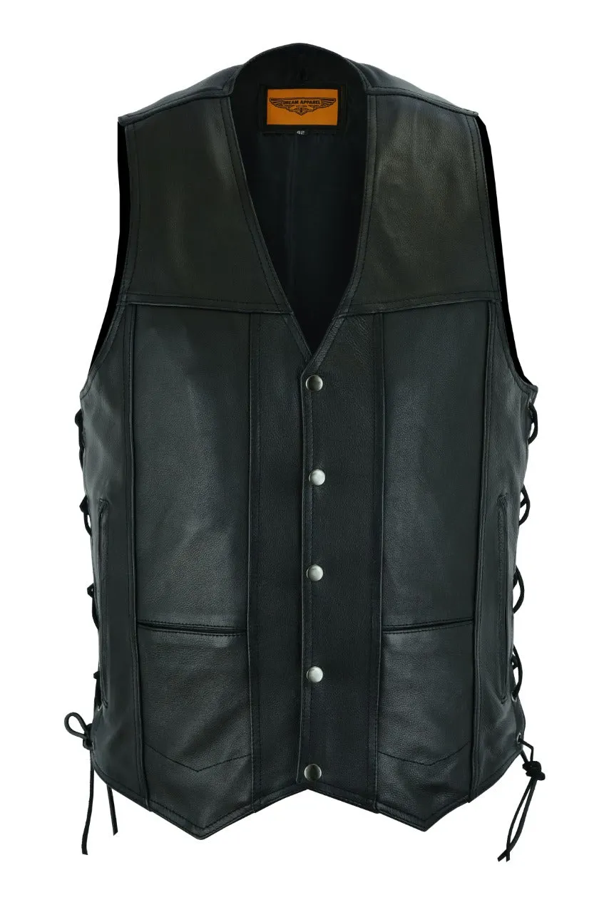 Mens Plain Leather Vest With Gun Pocket