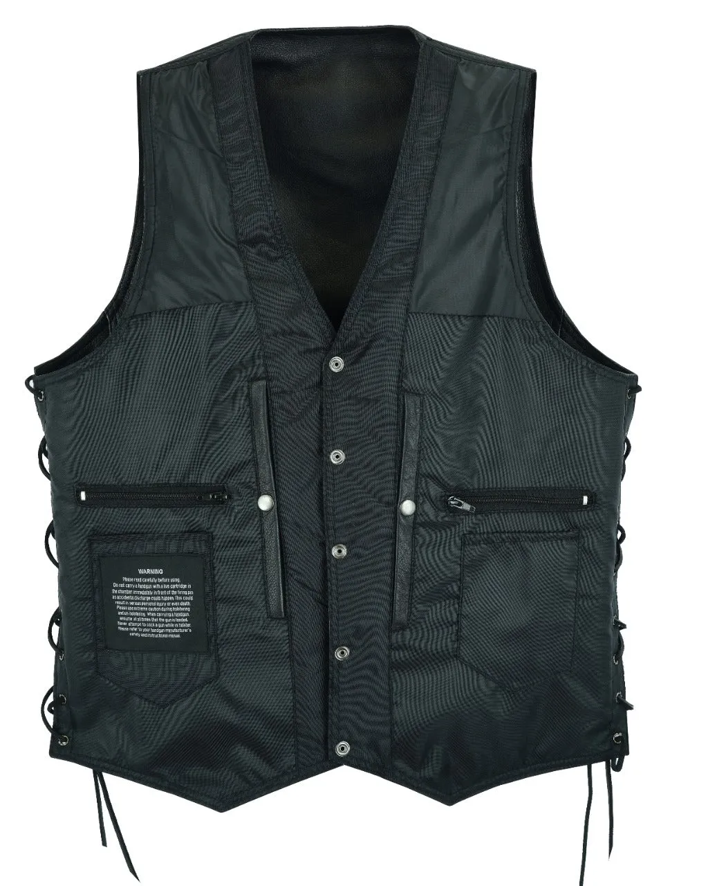 Mens Plain Leather Vest With Gun Pocket