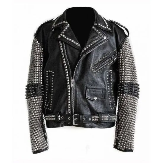 Mens Punk Studded Leather Jacket