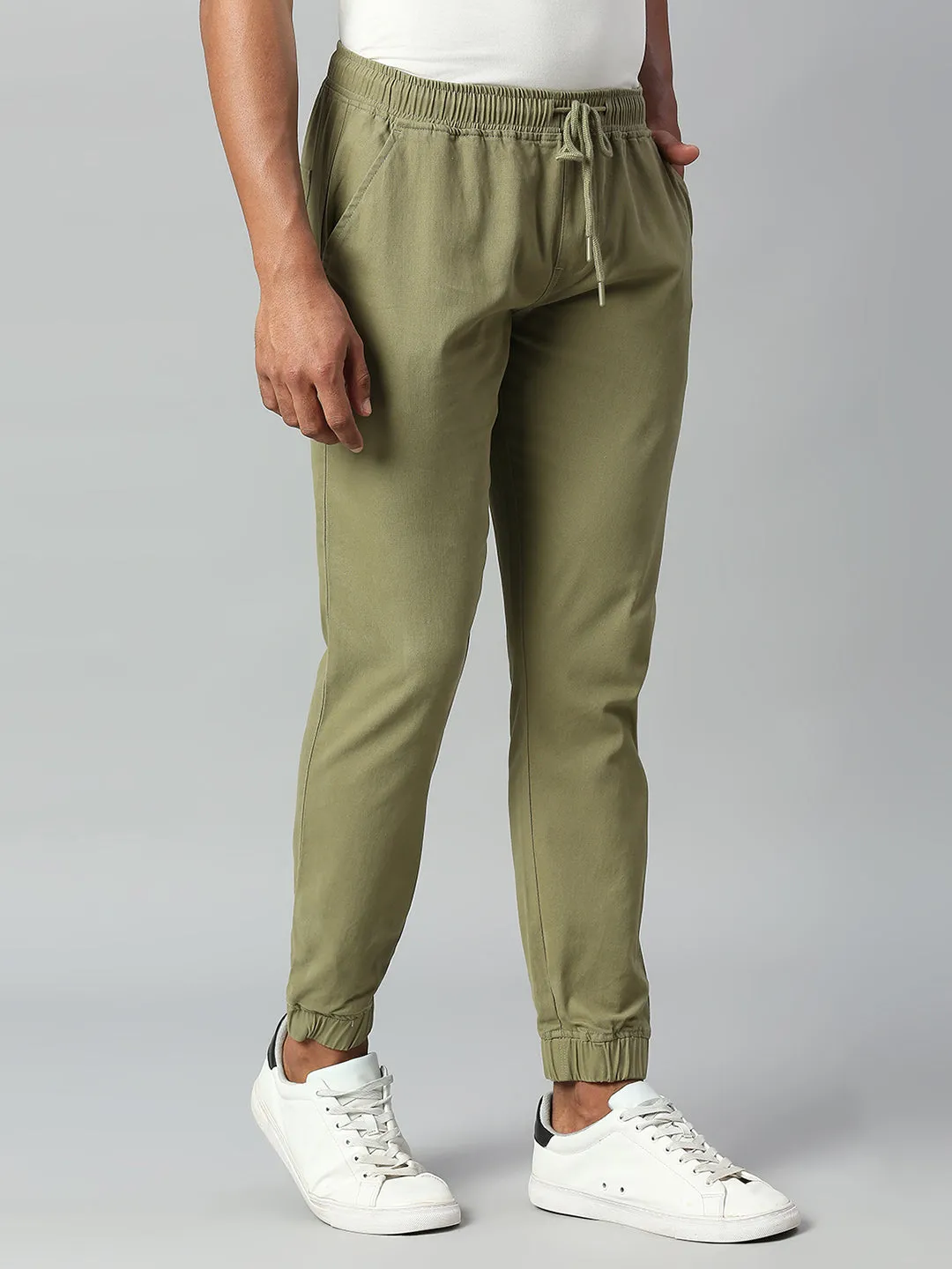 Men's Straight Fit Cotton Joggers (Lightolive)