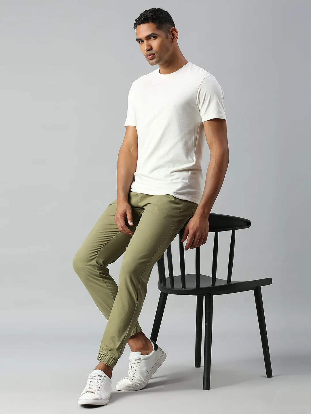 Men's Straight Fit Cotton Joggers (Lightolive)