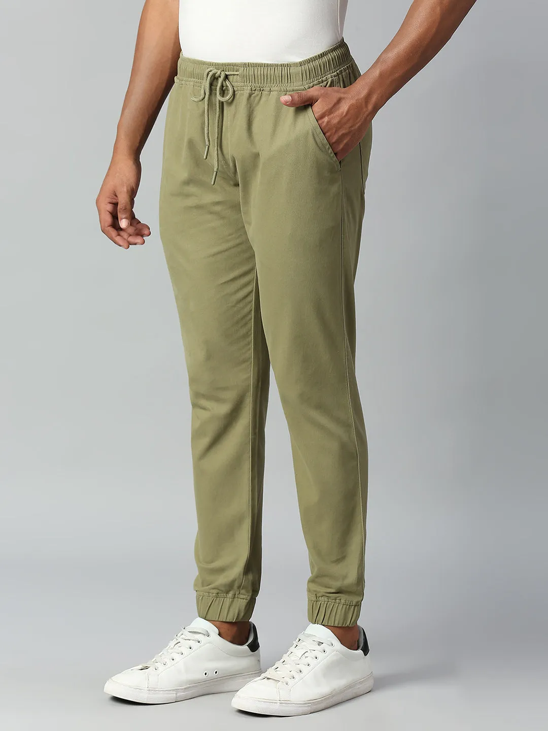 Men's Straight Fit Cotton Joggers (Lightolive)