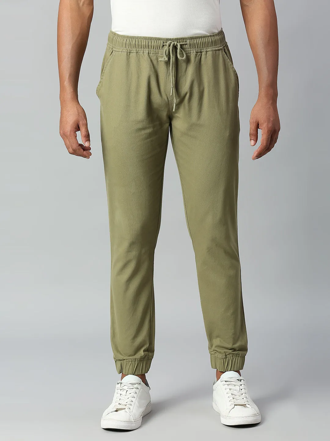 Men's Straight Fit Cotton Joggers (Lightolive)