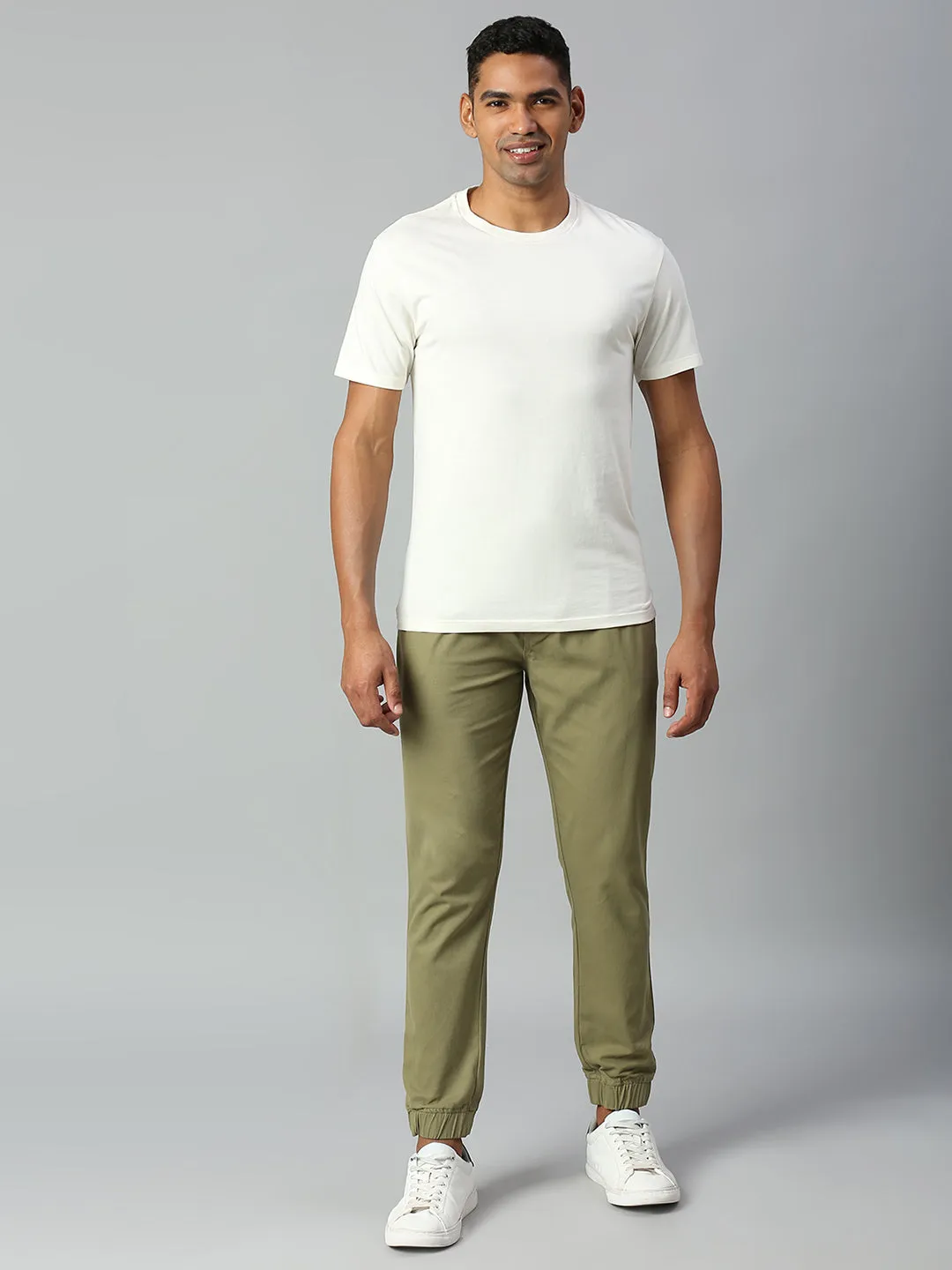 Men's Straight Fit Cotton Joggers (Lightolive)