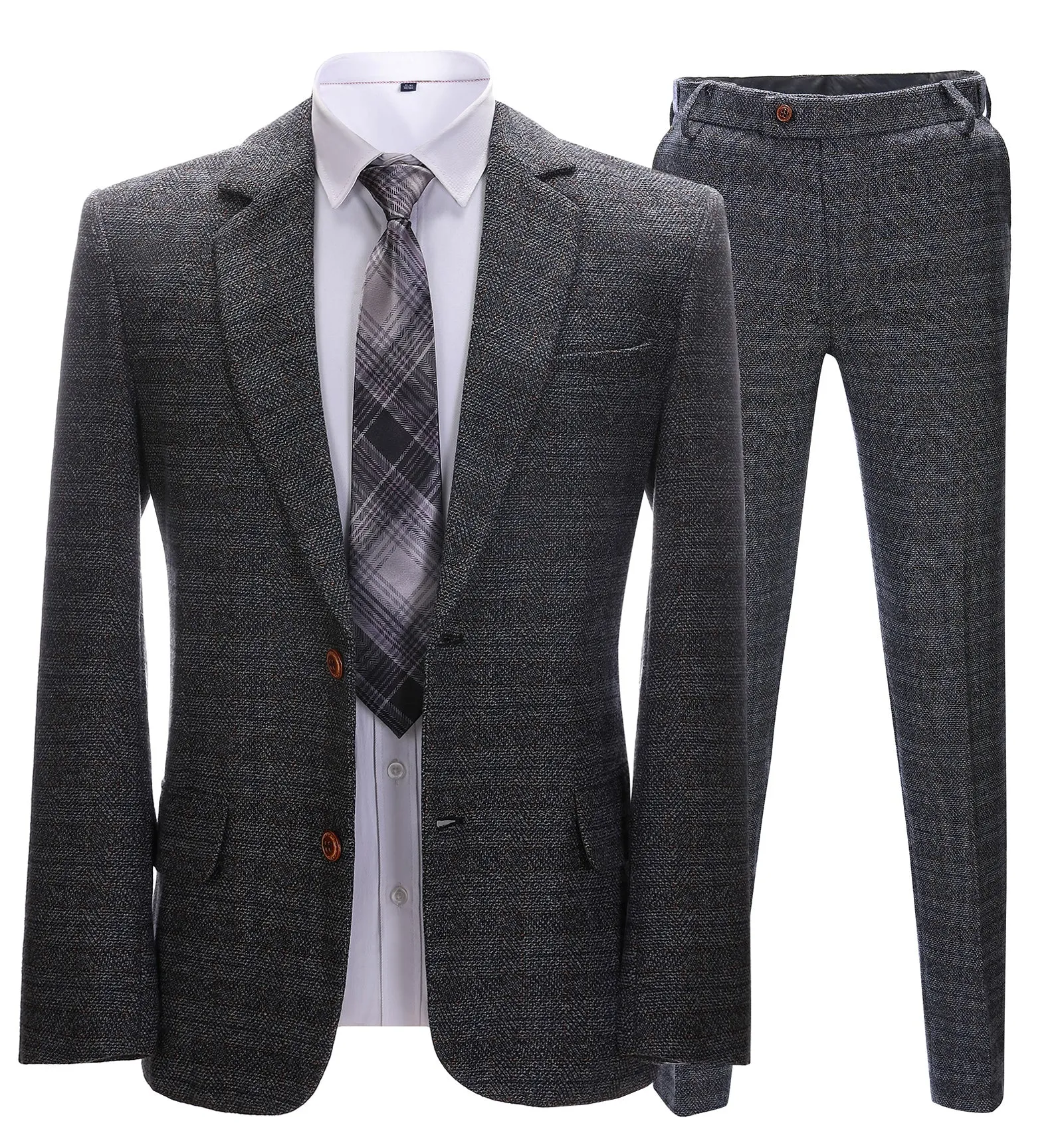 Mens Suit Business 2 Pieces Formal Black Plaid Notch Lapel Tuxedos (Blazer Pants)