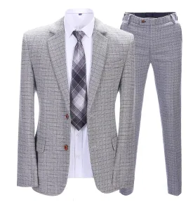 Mens Suit Business 2 Pieces Formal White Houndstooth Notch Lapel Tuxedos for Wedding (Blazer Pants)