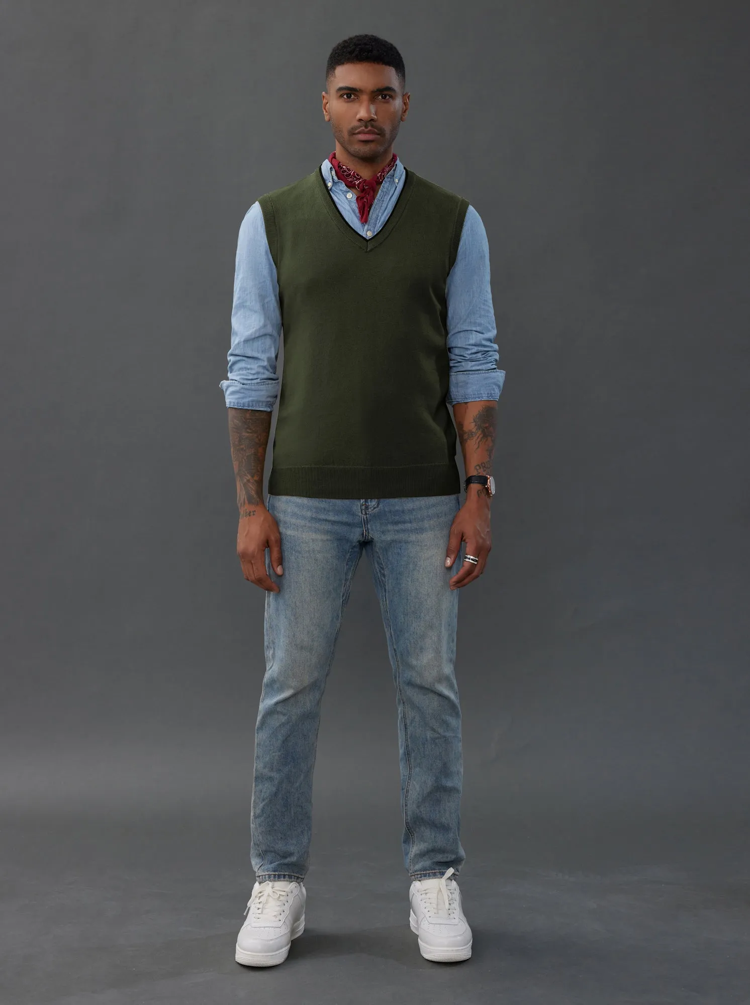 Men's Sweater Vest Wool Blended Knitted Vest Sweaters V-Neck Sleeveless Pullover Vest