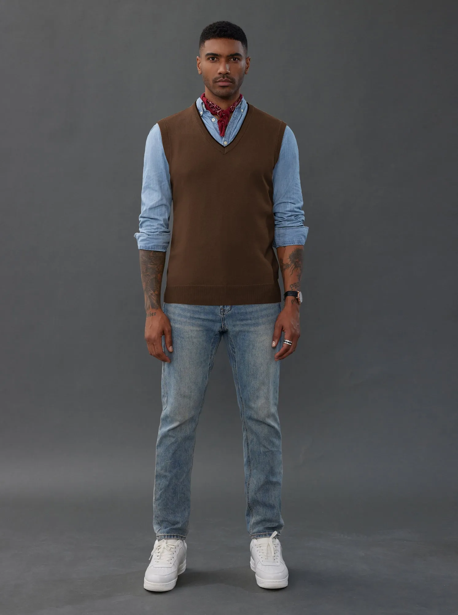 Men's Sweater Vest Wool Blended Knitted Vest Sweaters V-Neck Sleeveless Pullover Vest