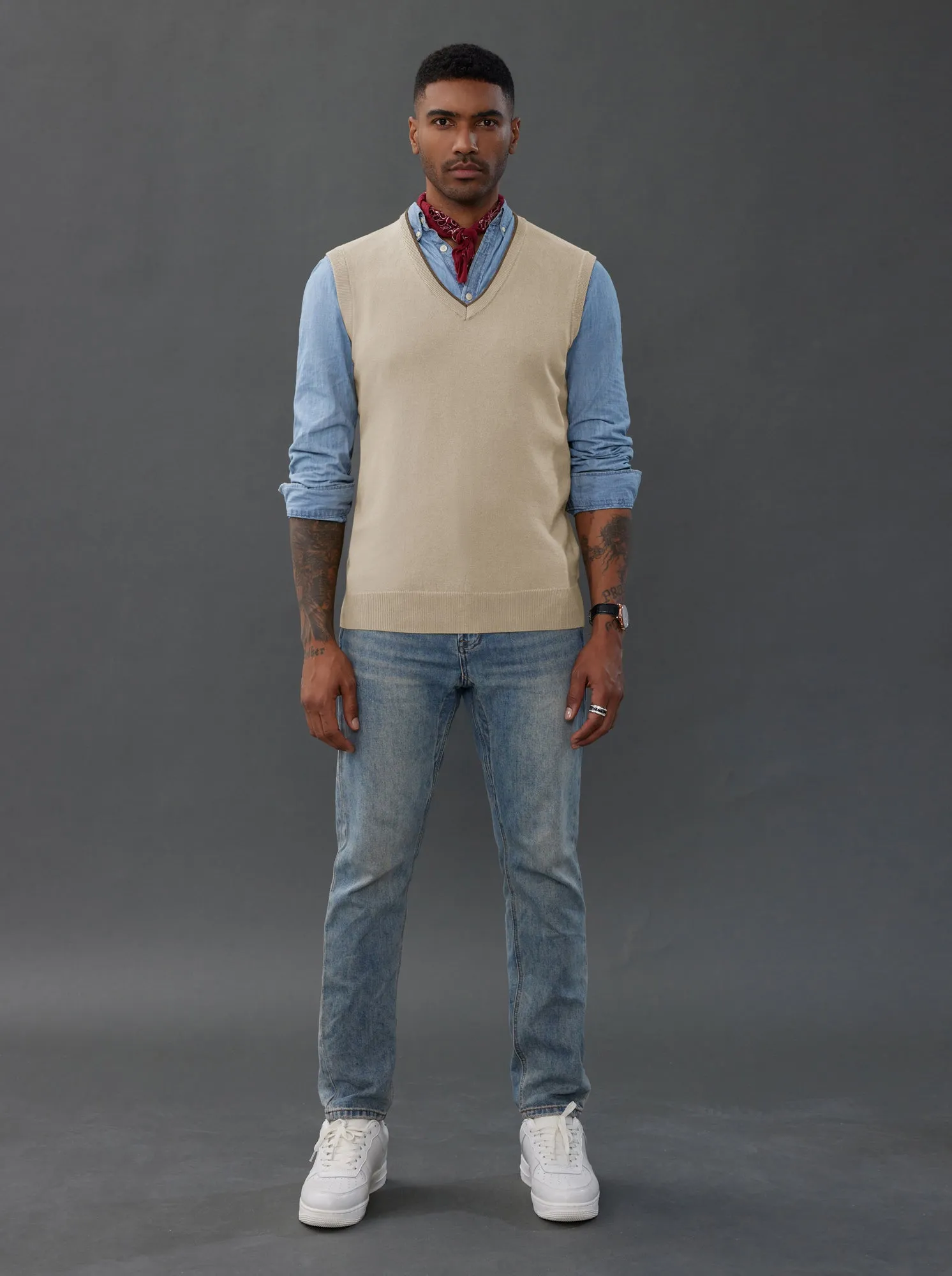 Men's Sweater Vest Wool Blended Knitted Vest Sweaters V-Neck Sleeveless Pullover Vest