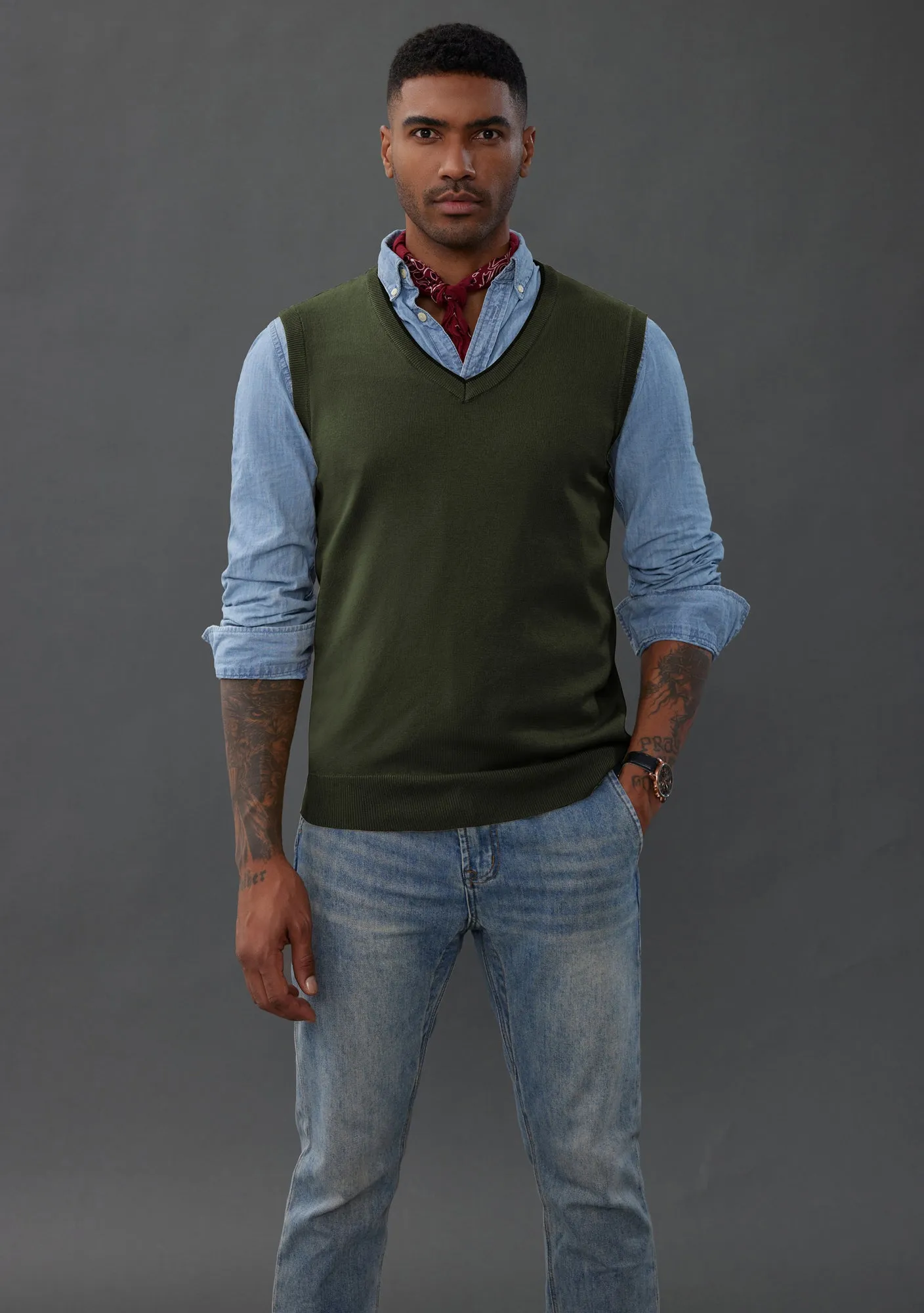 Men's Sweater Vest Wool Blended Knitted Vest Sweaters V-Neck Sleeveless Pullover Vest