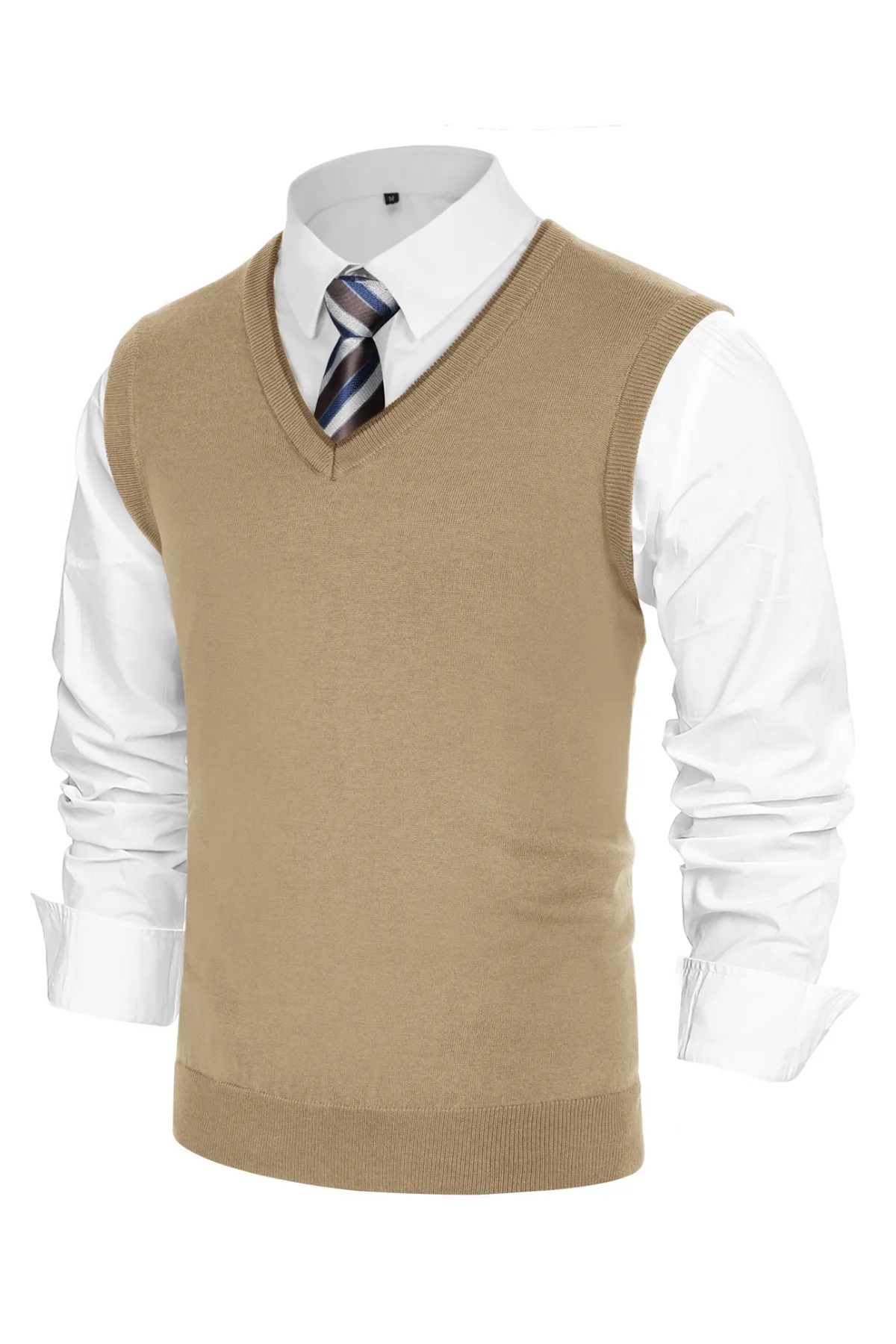 Men's Sweater Vest Wool Blended Knitted Vest Sweaters V-Neck Sleeveless Pullover Vest