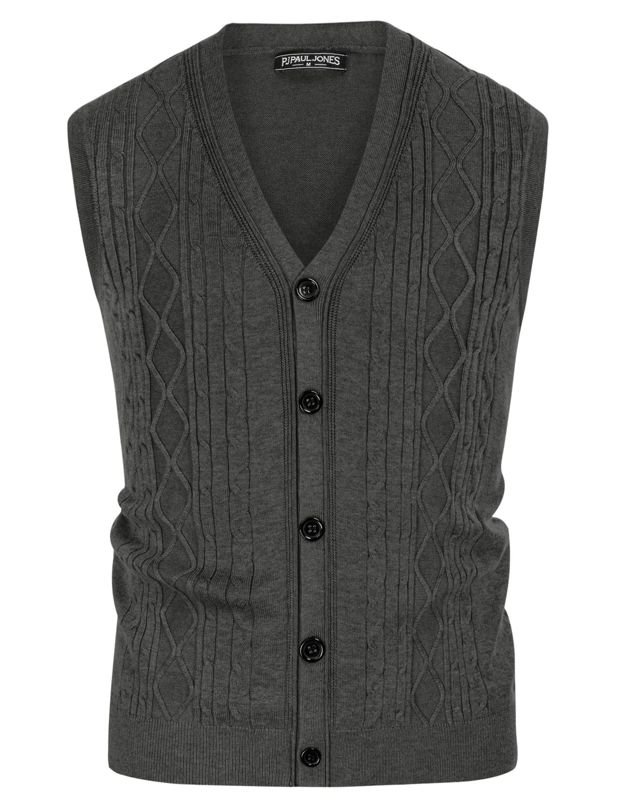 Mens V-Neck Sweater Vest Cable Knitted Button-Up Sleeveless Cardigan Vest