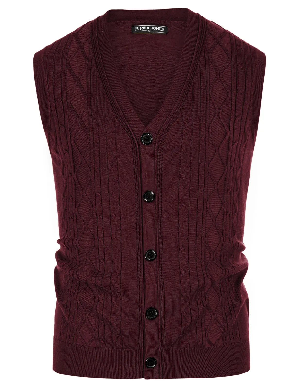 Mens V-Neck Sweater Vest Cable Knitted Button-Up Sleeveless Cardigan Vest