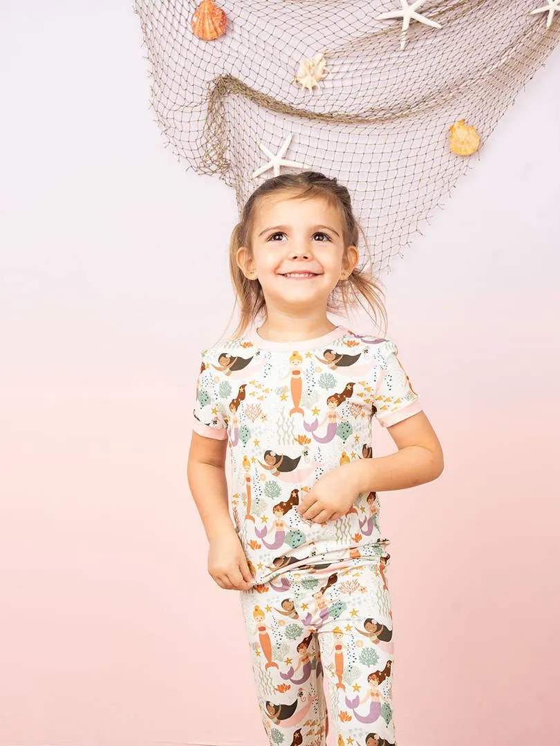 Mermaid Bamboo Kids Two-Piece Pajamas-Making Waves Short Sleeve/Pants